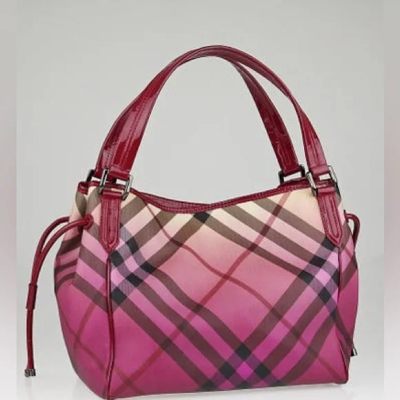 AUTHENTIC Burberry Raspberry Gradient Supernova Check Tote - Picture 4 of 16